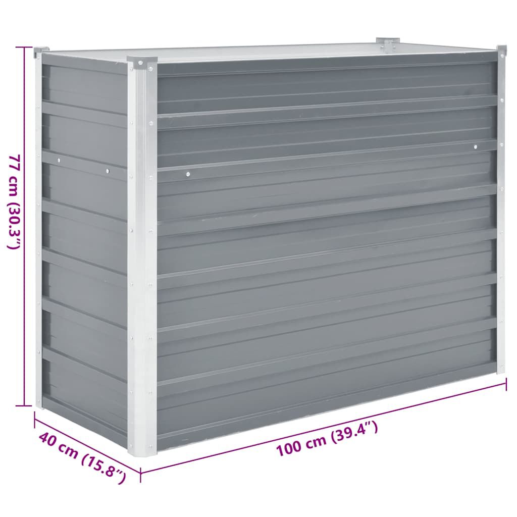 vidaXL حوض حديقة مرتفع فولاذ مجلفن 100×40×77 سم رمادي