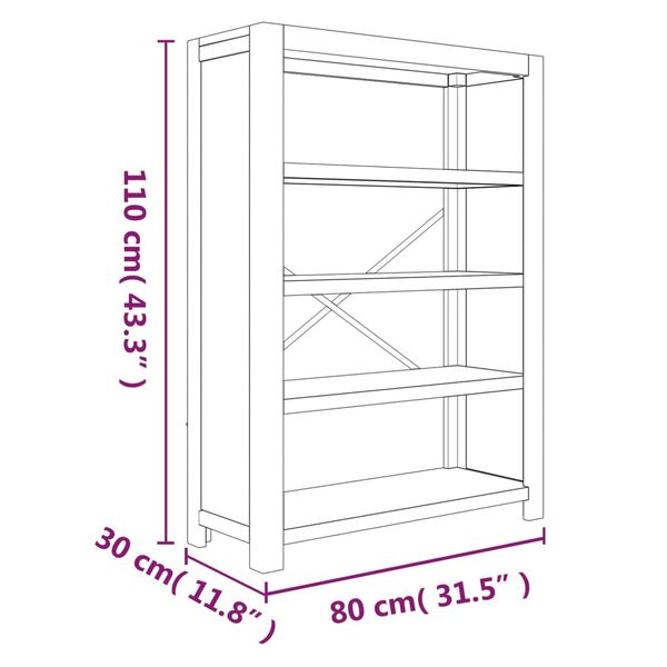 vidaXL خزانة كتب 4-طبقات 80×30×110 سم خشب أكاسيا صلب
