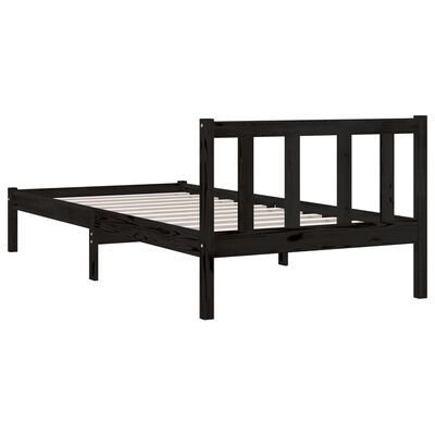 vidaXL إطار سرير خشب صنوبر صلب أسود 90×200 سم