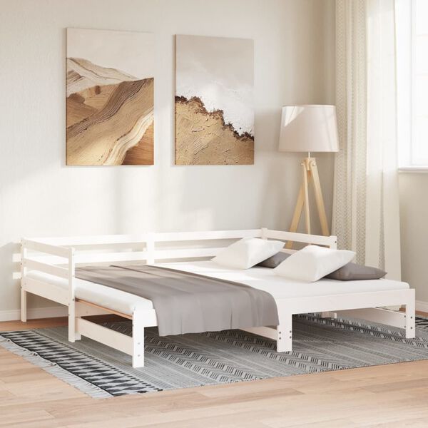 vidaXL سرير نهاري دون مرتبة قابل للسحب لون أبيض 90×200 سم