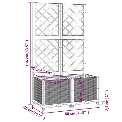 vidaXL حوض حديقة مع تعريشة رمادي داكن 80×40×136 سم PP