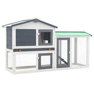 vidaXL قفص أرانب خارجي كبير رمادي وأبيض 85x45x145 سم خشب