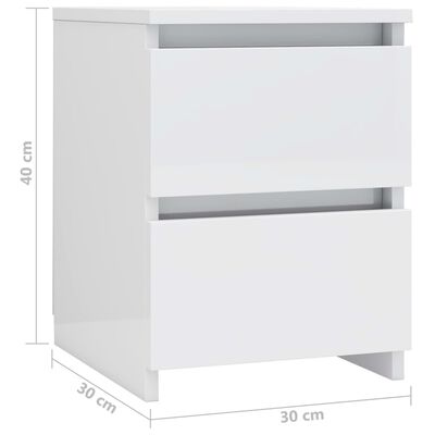 vidaXL خزانة سرير جانبية أبيض لامع 30×30×40 سم خشب مضغوط