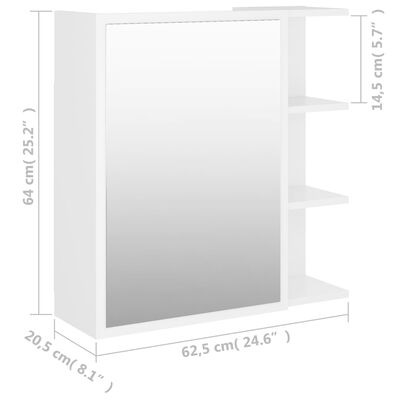 vidaXL خزانة حمام بمرآة أبيض 62.5×20.5×64 سم خشب صناعي