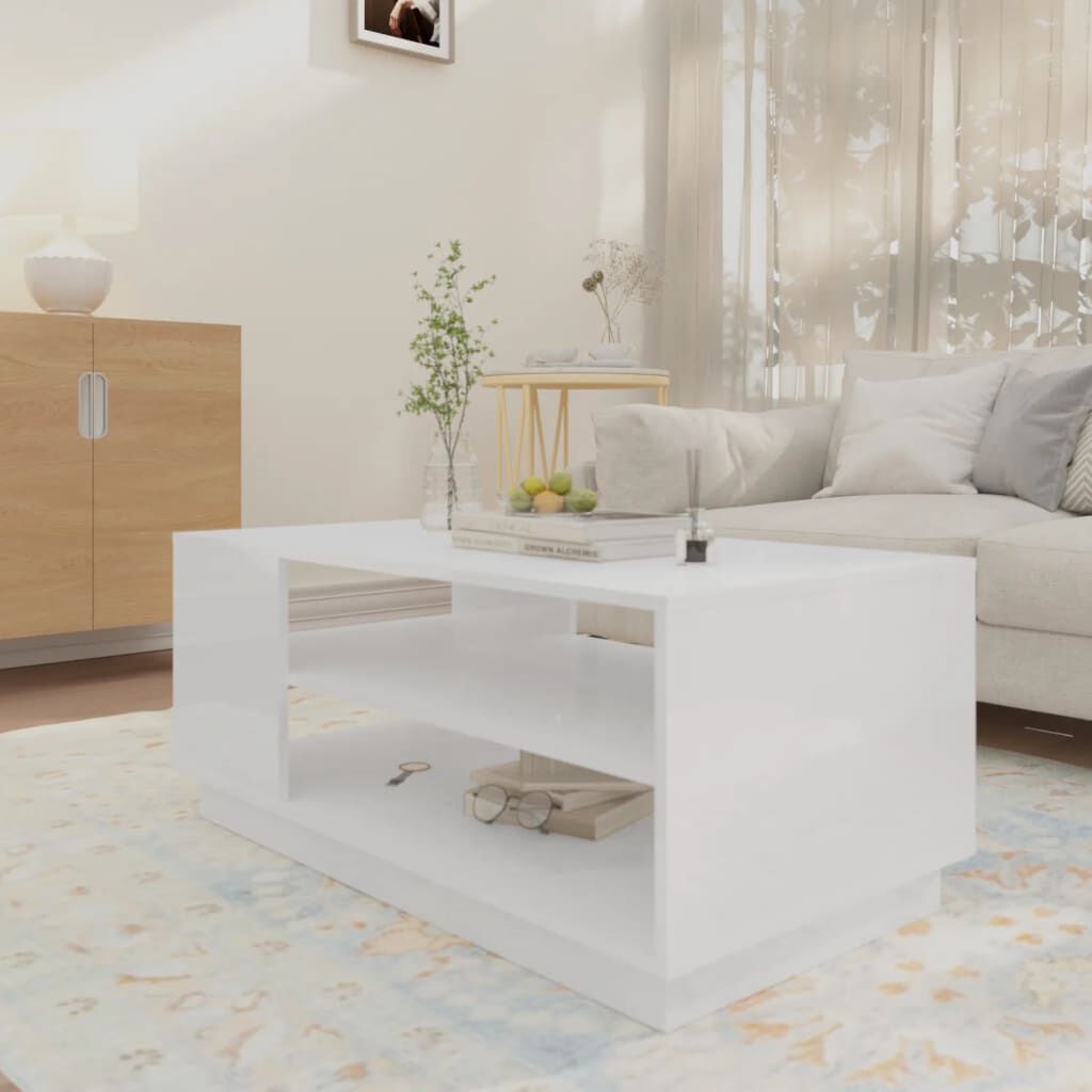 vidaXL طاولة قهوة أبيض شديد اللمعان 102x55x43 سم خشب صناعي