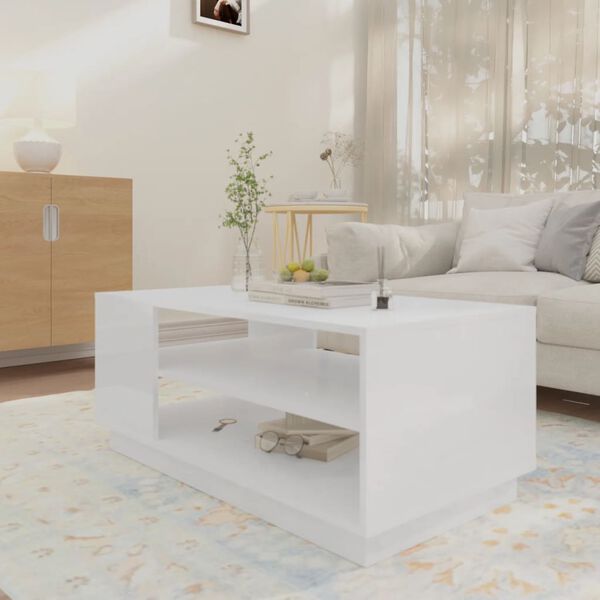 vidaXL طاولة قهوة أبيض شديد اللمعان 102x55x43 سم خشب صناعي