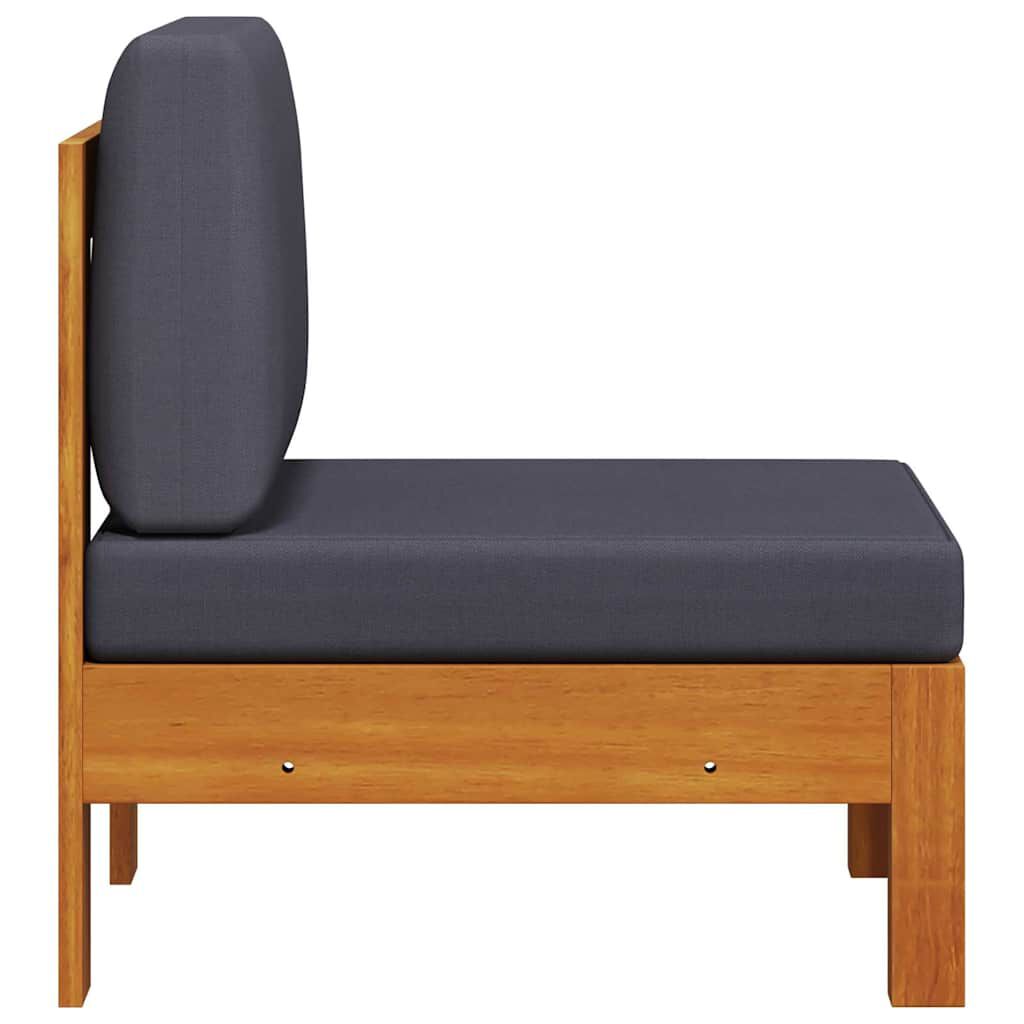 vidaXL أريكة وسطى مع وسائد رمادي داكن خشب أكاسيا صلب