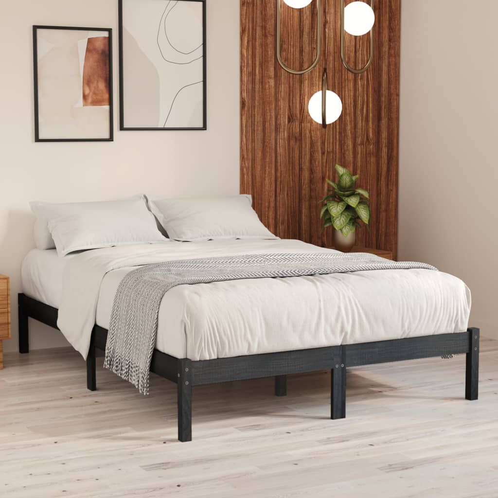 vidaXL إطار سرير خشب صنوبر صلب رمادي 120×200 سم