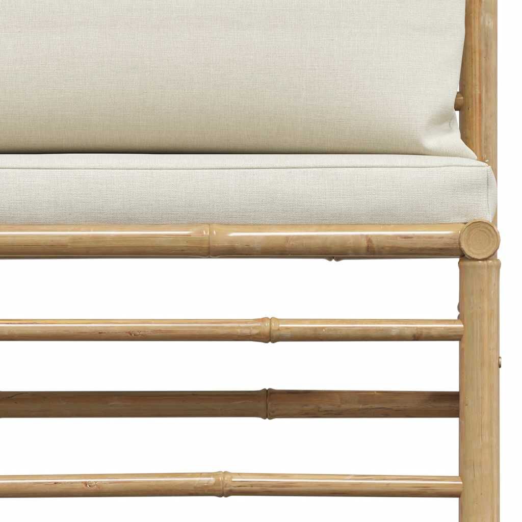 vidaXL طقم جلسة حديقة 3 قطع مع وسائد بيضاء كريمية خيزران