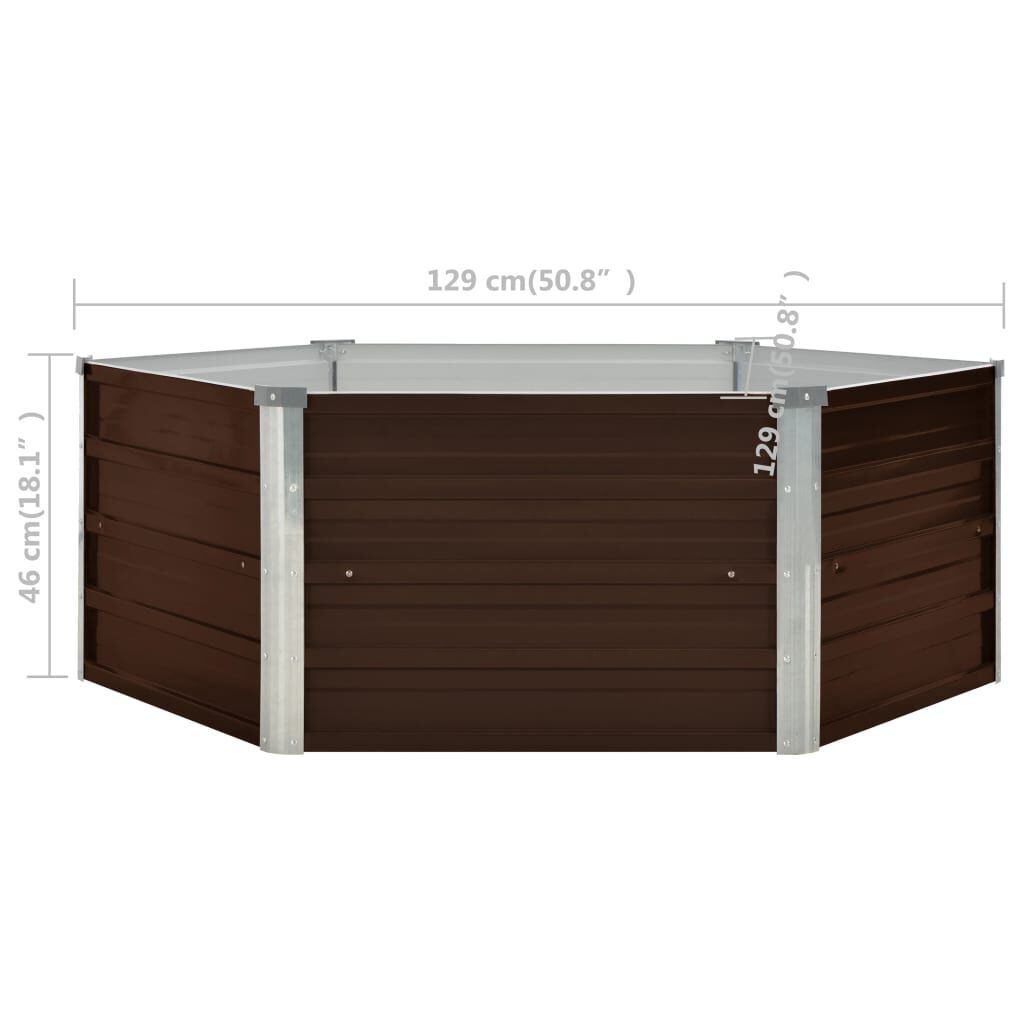 vidaXL حوض حديقة مرتفع بني 129×129×46 سم فولاذ مجلفن