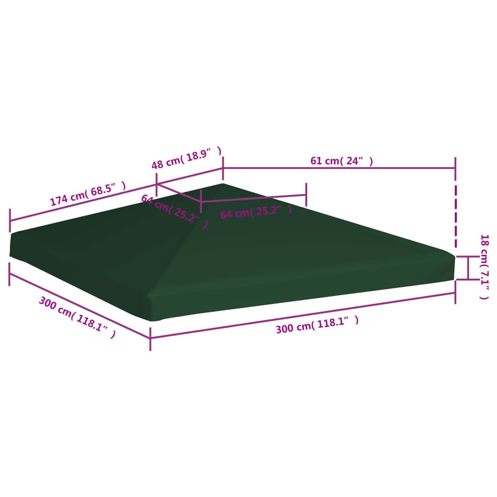 vidaXL غطاء مظلة حديقة علوي 310 جم/م² 3×3 م أخضر