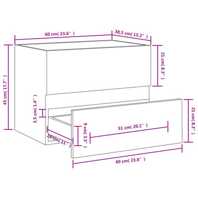 vidaXL خزانة مغسلة سونوما رمادي 60×38,5×45 سم خشب صناعي