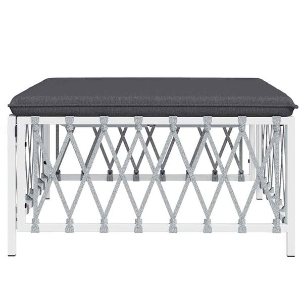 vidaXL مسند قدم للحديقة مع وسادة لون أبيض قماش منسوج