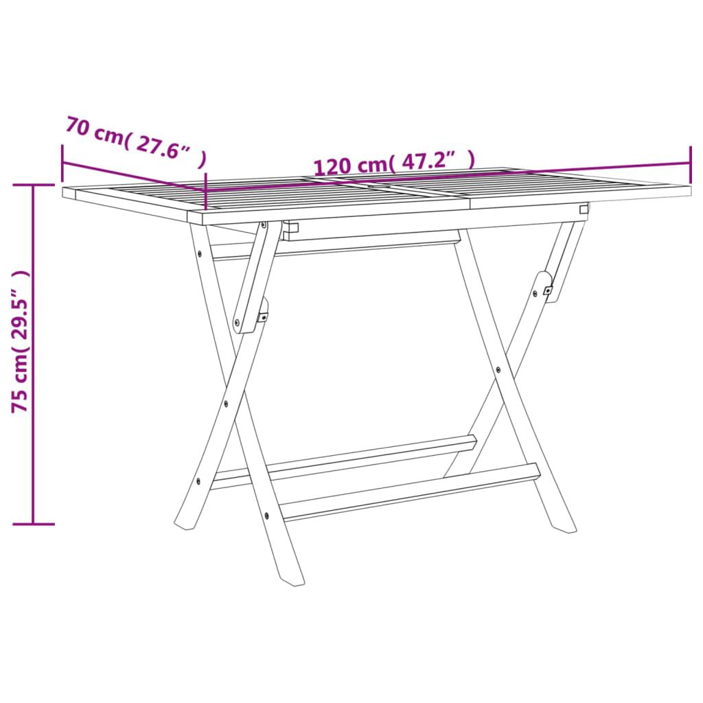 vidaXL طاولة حديقة قابلة للطي 120x70x75 سم خشب ساج صلب رمادي