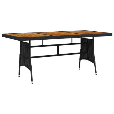 vidaXL طاولة حديقة أسود 160×70×72 سم بولي روطان وخشب أكاسيا صلب