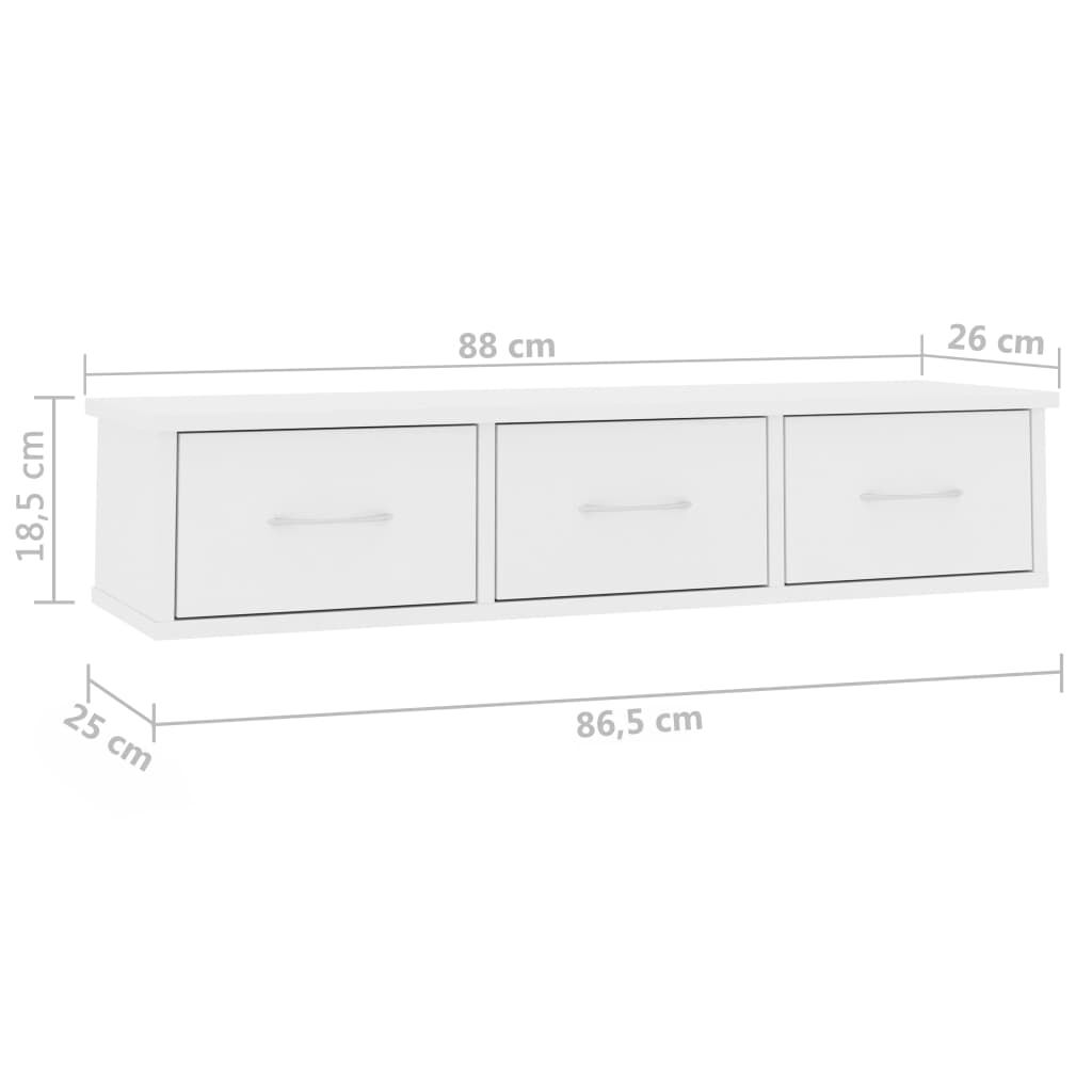 vidaXL رف مع درج جداري أبيض 88×26×18.5 سم خشب صناعي