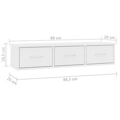 vidaXL رف مع درج جداري أبيض 88×26×18.5 سم خشب صناعي