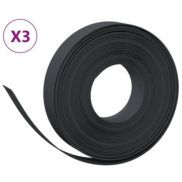 vidaXL سياجات حديقة 3 قطع لون أسود 10 م 10 سم بولي إيثيلين