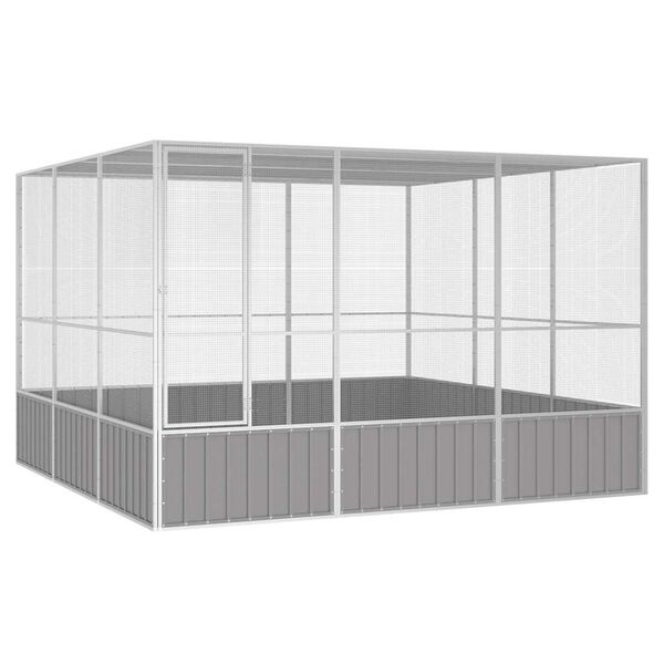 vidaXL قفص طيور لون رمادي 211,5x324,5x302,5 سم فولاذ مجلفن