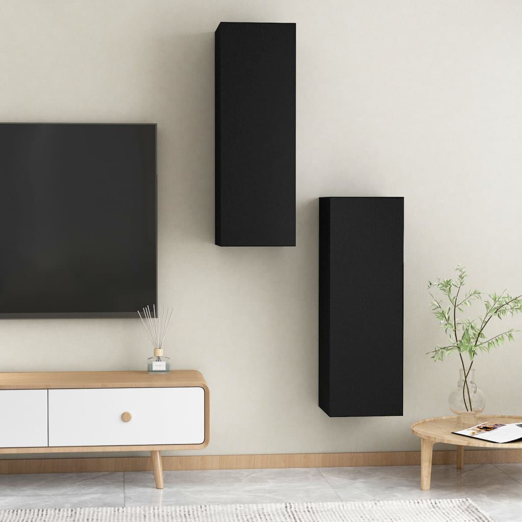 vidaXL خزانات تلفزيون 2 ق أسود 30.5×30×90 سم خشب صناعي