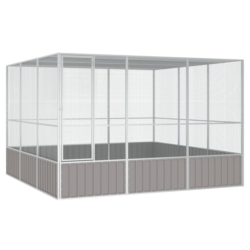 vidaXL قفص طيور لون رمادي 211,5x324,5x302,5 سم فولاذ مجلفن