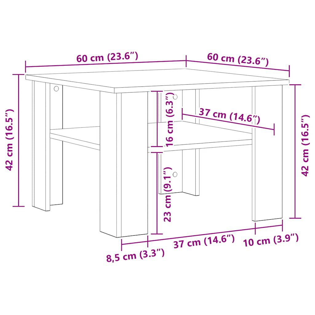 vidaXL طاولة قهوة سونوما اوك 60×60×42 سم خشب صناعي