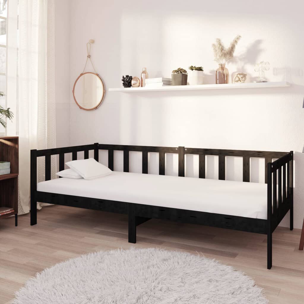 vidaXL سرير نهاري خشب صنوبر صلب أسود 90×200 سم