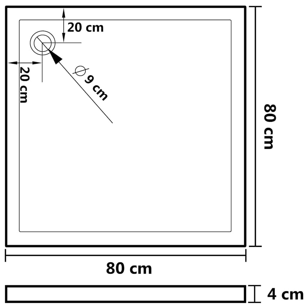 vidaXL قاعدة دش ABS مربعة لون أبيض 80 × 80 سم