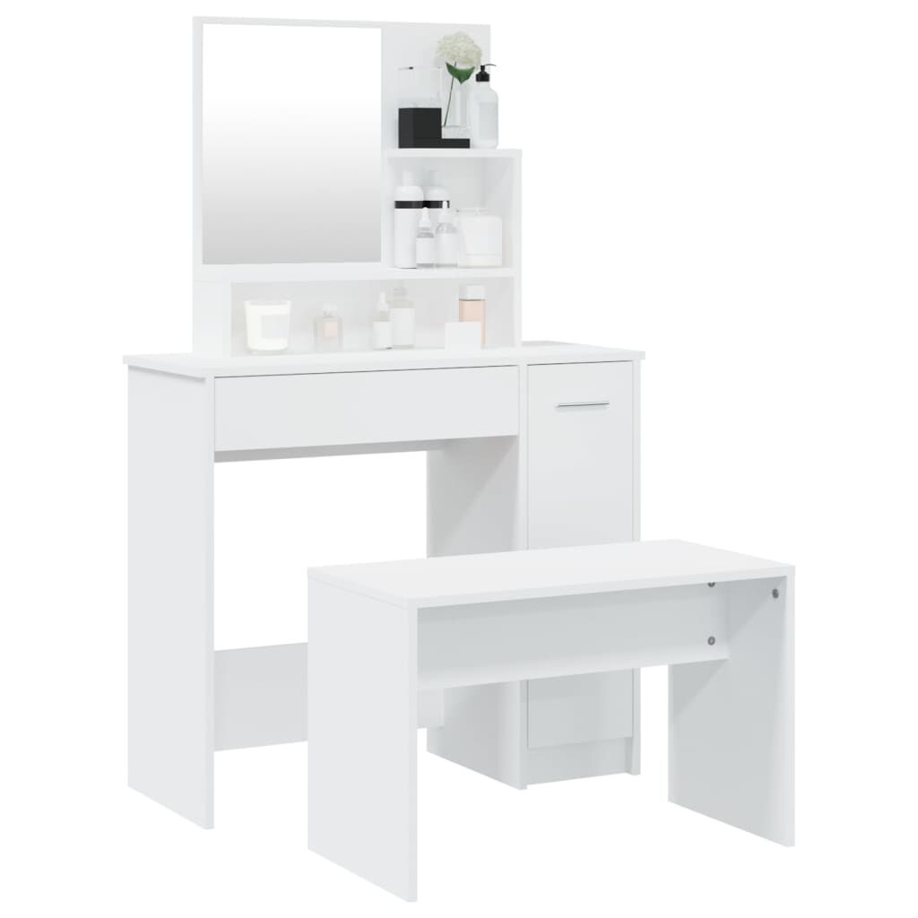 طقم طاولة تسريحة VidaXL أبيض 86.5x35x136 سم