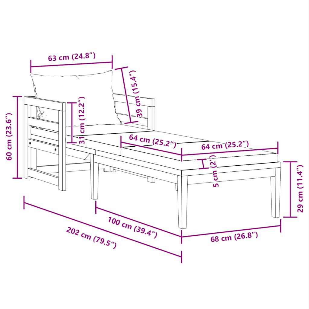 vidaXL كرسي تشمس مع وسادة أبيض كريمي خشب أكاسيا صلب