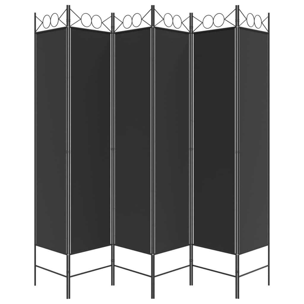 vidaXL مقسم غرفة 6-ألواح أسود 240×200 سم قماش