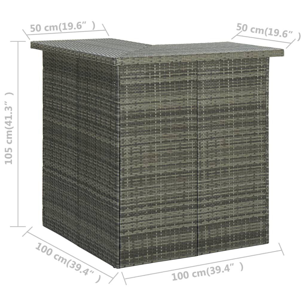 vidaXL طاولة زاوية بار رمادي 100×50×105 سم بولي روطان