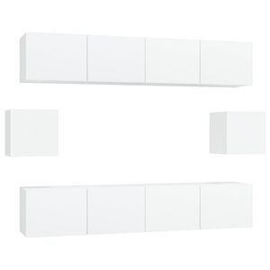 vidaXL طقم خزانة تلفزيون 6ق أبيض خشب صناعي