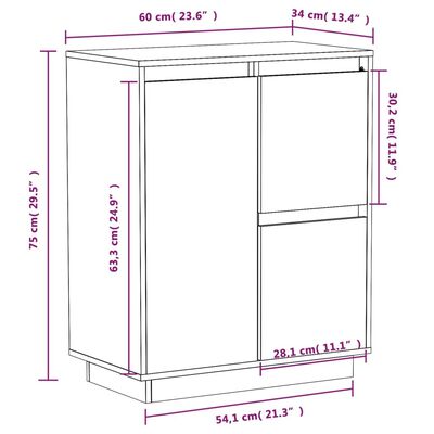 vidaXL خزانة جانبية 75x34x60 سم خشب صنوبر صلب