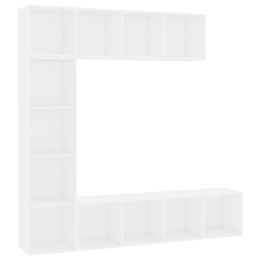 vidaXL طقم خزانة كتب/ تلفزيون 3 قطع لون أبيض 180×30×180 سم