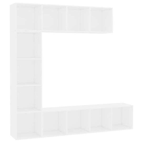 vidaXL طقم خزانة كتب/ تلفزيون 3 قطع لون أبيض 180×30×180 سم