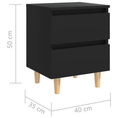 vidaXL خزانات سرير بأرجل خشب صنوبر صلب 2 ق أسود 40×35×50 سم