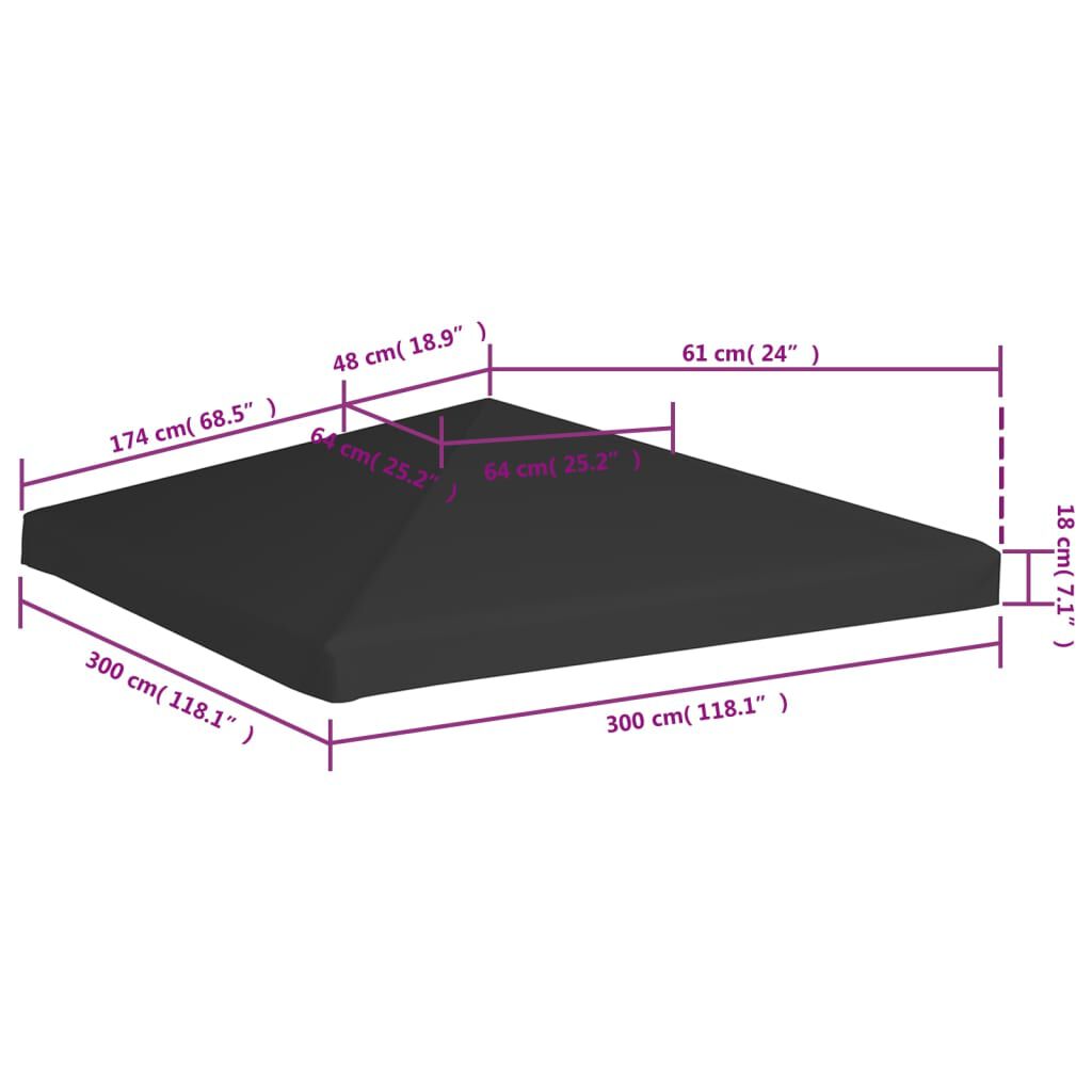 vidaXL غطاء جازيبو علوي 270 جرام/م² 3×3 م أسود