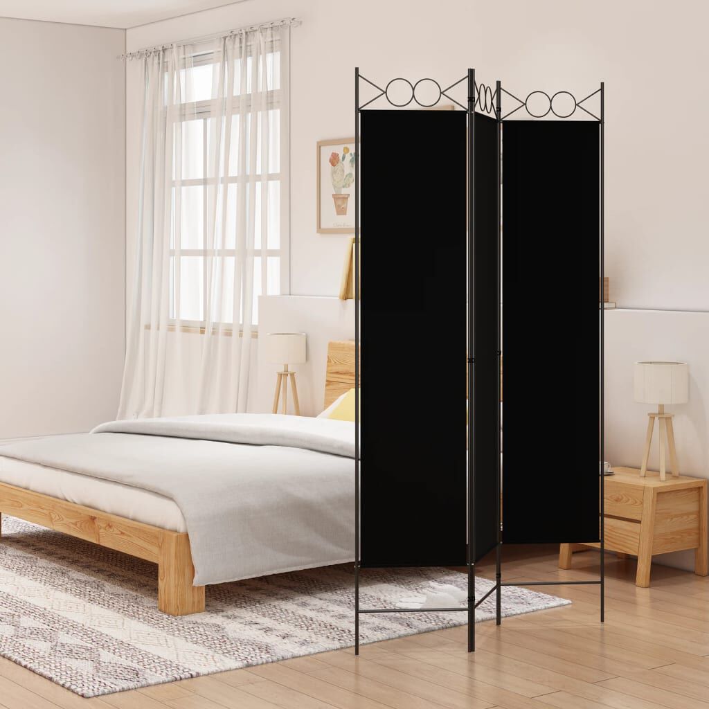 vidaXL مقسم غرفة 3-ألواح أسود 120×200 سم قماش