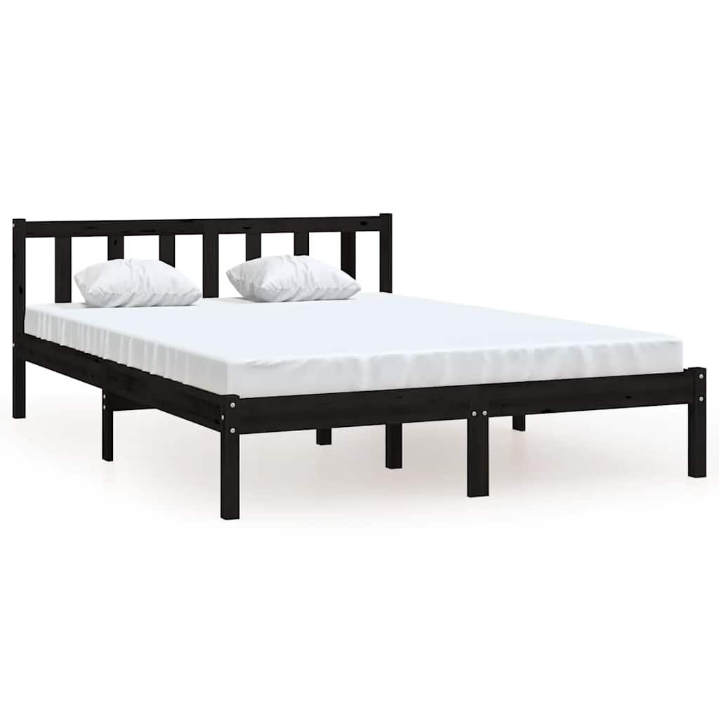 vidaXL إطار سرير خشب صنوبر صلب أسود 140×200 سم