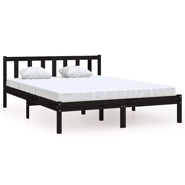 vidaXL إطار سرير خشب صنوبر صلب أسود 140×200 سم