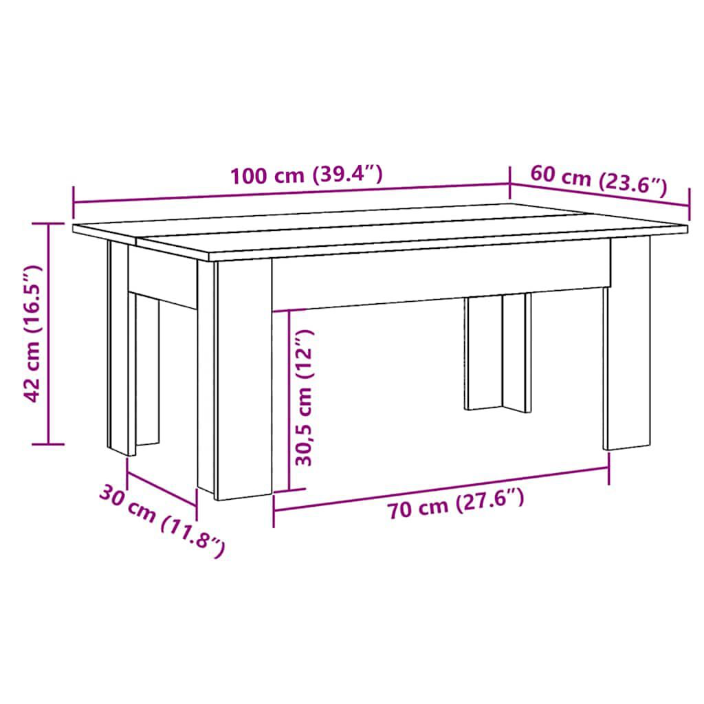 vidaXL طاولة قهوة لون رمادي أسمنتي 100×60×42 سم خشب صناعي