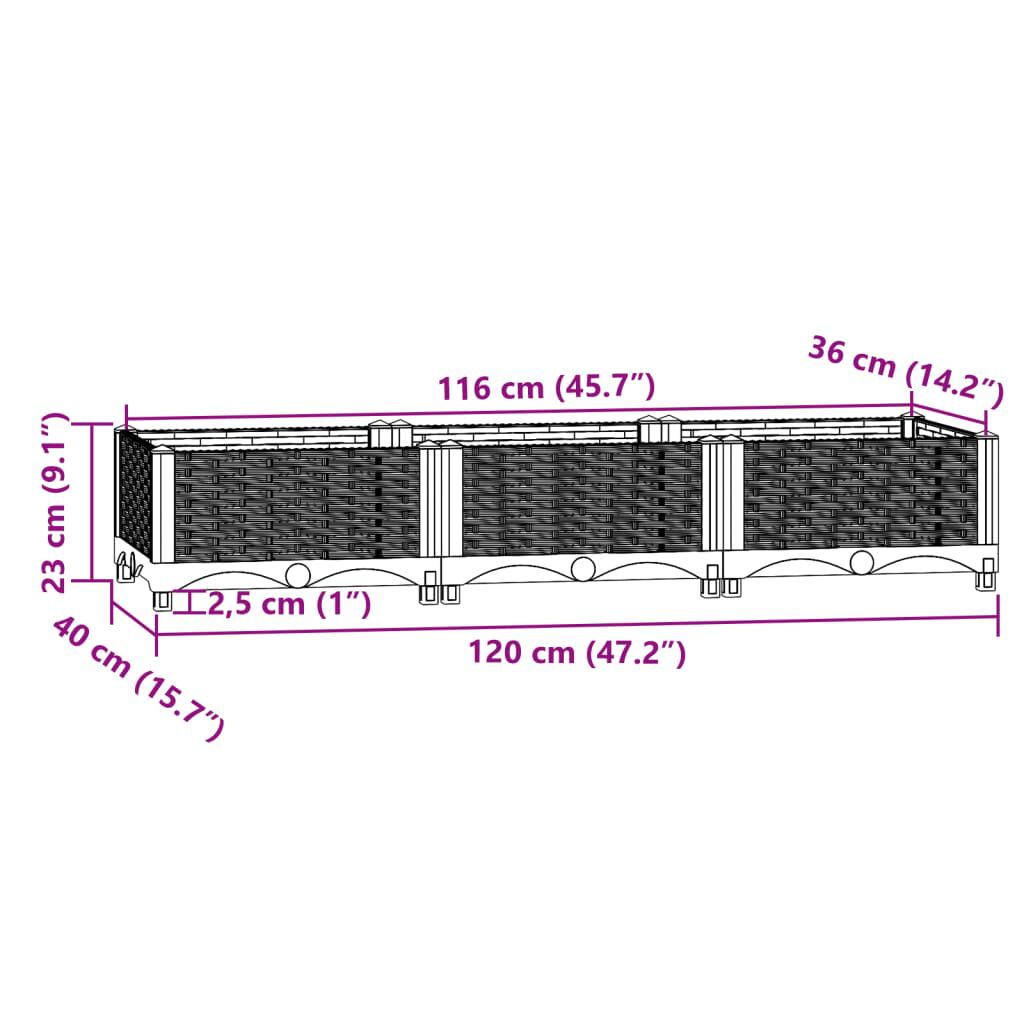 vidaXL حوض زراعي مرتفع 120×40×23 سم بولي بروبيلين