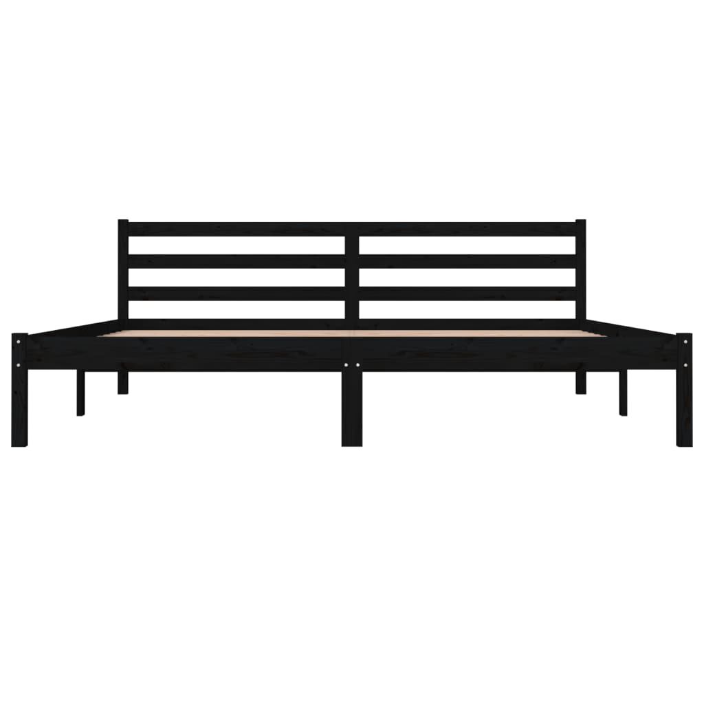 vidaXL إطار سرير خشب صنوبر صلب 180×200 سم أسود 6FT سوبر كينج