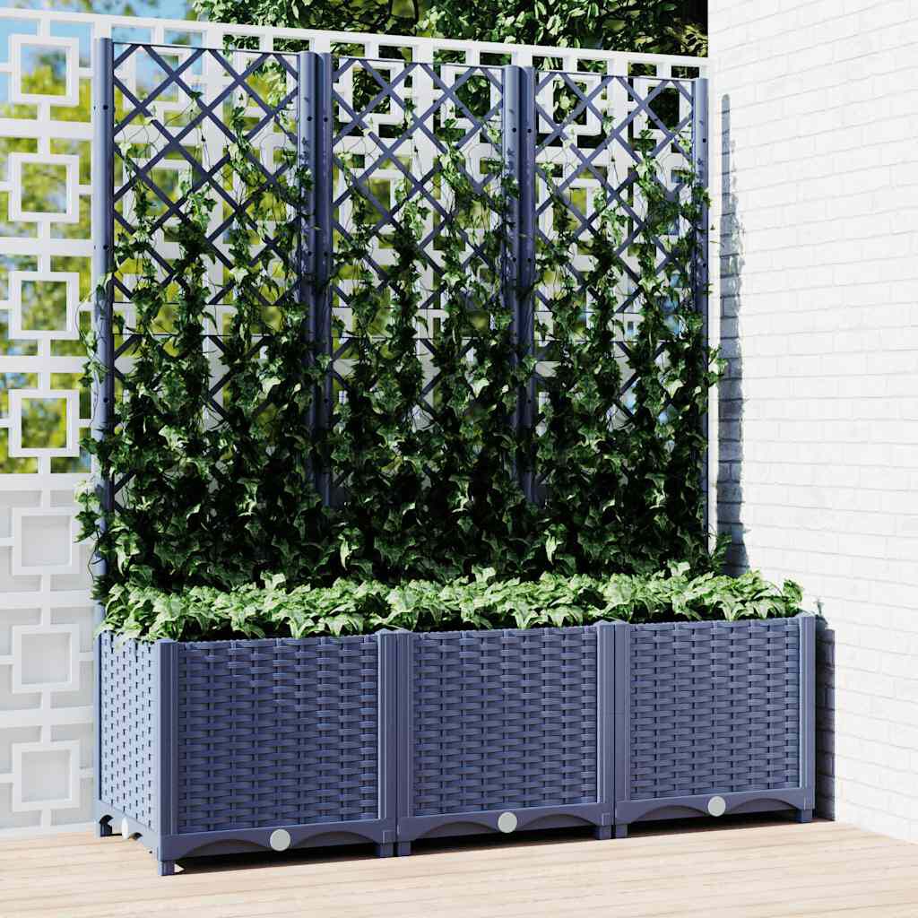 vidaXL حوض حديقة مع تعريشة أزرق رمادي 120×40×136 سم PP