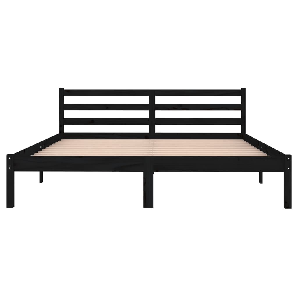 vidaXL إطار سرير خشب صنوبر صلب 160×200 سم أسود