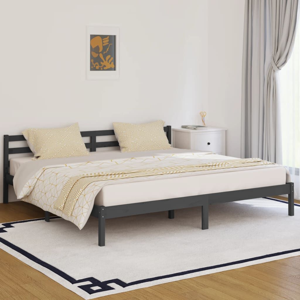 vidaXL إطار سرير خشب صنوبر صلب 200×200 سم رمادي