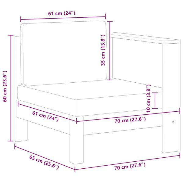 vidaXL أريكة وسطى مع مسند ذراع واحد رمادي داكن خشب أكاسيا صلب