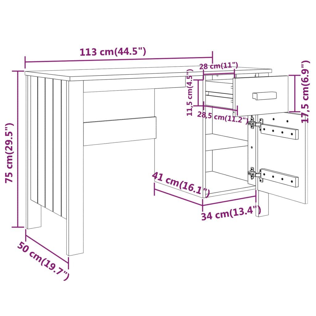 vidaXL مكتب بني عسلي 113×50×75 سم خشب صنوبر صلب