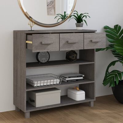 vidaXL طاولة كونسول رمادي فاتح 90×35×90 سم خشب صنوبر صلب